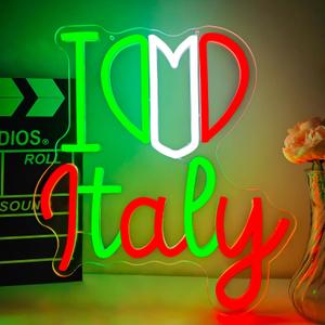 Italy Neon Sign for Wall Decor Dimmable Led Italian Themed Party Decorations, Italian Light Up Sign for Home I Love Italy Birthday Decoration for Gifts