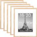 upsimples 16x20 Picture Frame Set of 5, Display Pictures 11x14 with Mat or 16 x 20 Without, Wall Gallery Poster Frames, Natural