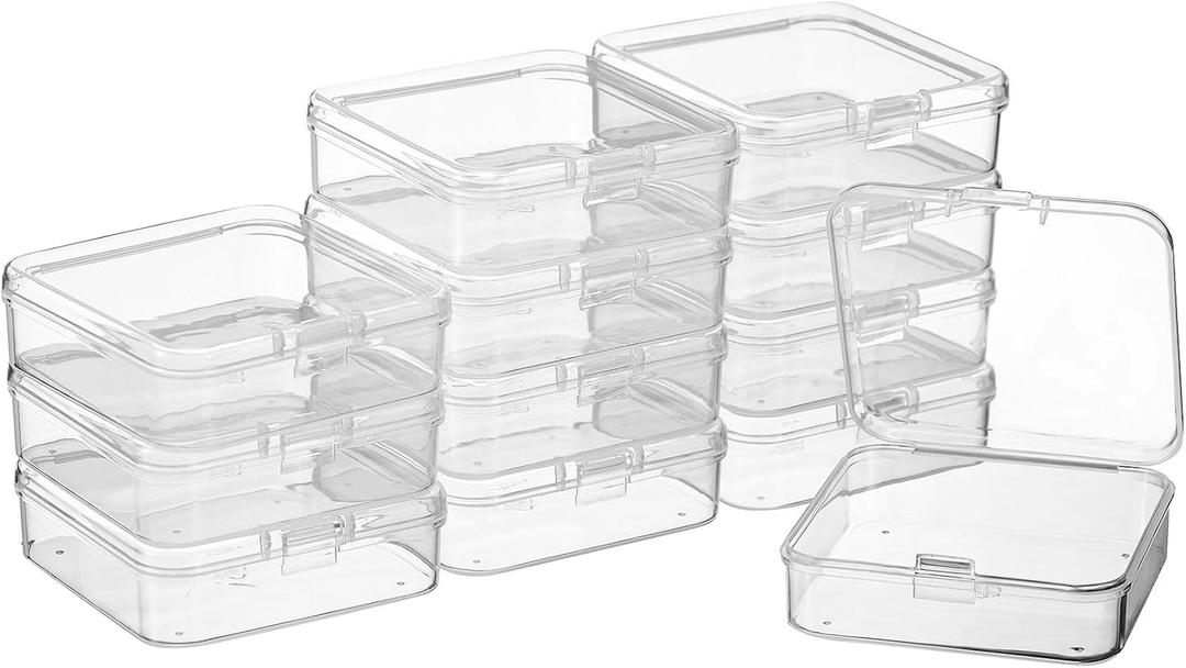 SATINIOR 12 Pack Clear Plastic Beads Storage Containers Box with Hinged Lid for Beads and More (3.54 x 2.36 x 1.26 Inch)