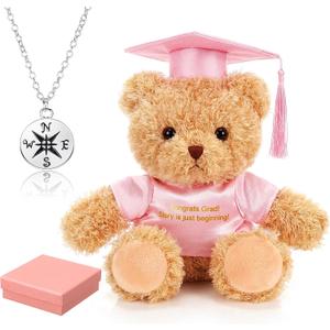 Zhanmai 3 Pcs 2026 Graduation Gift Set Include Graduation Plush Bears Encouragement Inspirational and Compass Necklace for Preschool Kindergarten Primary College High School Party Favors (Pink)