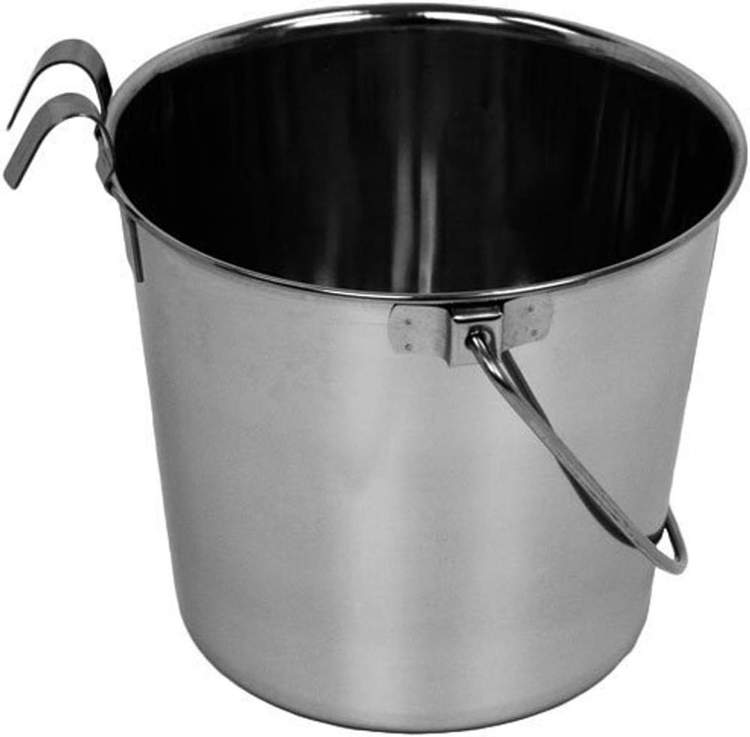 Advance Pet Products 6 Quart Stainless Steel Bucket with Dual Hook | Perfectly Fits on Kennels, Cages and Critter Crates | Heavy Duty Bucket for Pets Cleaning & Food Prep - Flat Sided Pail