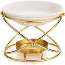 JuxYes European Metal Oil Burner Wax Warmer, Delicate Romantic Ceramic Tealight Candle Holder Oil Burner, Fragrance Warmer Aromatherapy Wax Candle Tart Burner Warmer Diffuser for Home Bedroom Dcor (Golden)