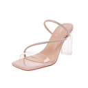 vivianly Womens Square Toe Clear Rhinestone Strappy Heeled Sandals Transparent Block High Heels Slides Slipper Wedding Dress 9