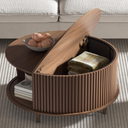 Round Coffee Table with Storage,Fluted Center Table with Sliding Cabinet Door for Living Room,Home Small Space,31.5" Small Center Table,Walnut