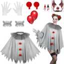 Beipegin Horror Clown Costume for Women and Children, Poncho Clown Collar Gloves Red Balloon Terrifier Joker Costume for Halloween Carnival Cosplay