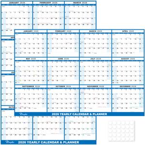 32 x 48 Inch 2026 Folded Wet Dry Erase 12 Month Yearly Laminated Reversible Planner with Julian Dates