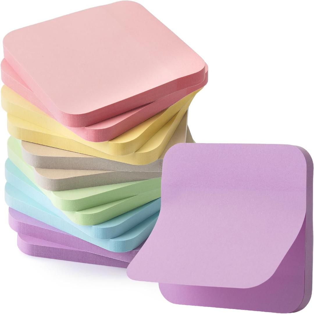 Mr. Pen- Sticky Note Set, 12 Pads, 720 Sheets, 2.8" x 2.8", 6 Pastel Color, Round Corner Colored Sticky Notes, Colorful Sticky Note, Sticky Note Pad, Stocky Notes for Bible Journaling