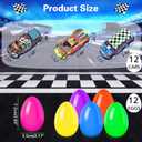 12 Pack Prefilled Easter Eggs Filled with Cars, Colorful Plastic Filled Easter Eggs with Toys Inside for Kids Easter Egg Hunt, Easter Basket Stuffers, Easter Party Favor Supplies