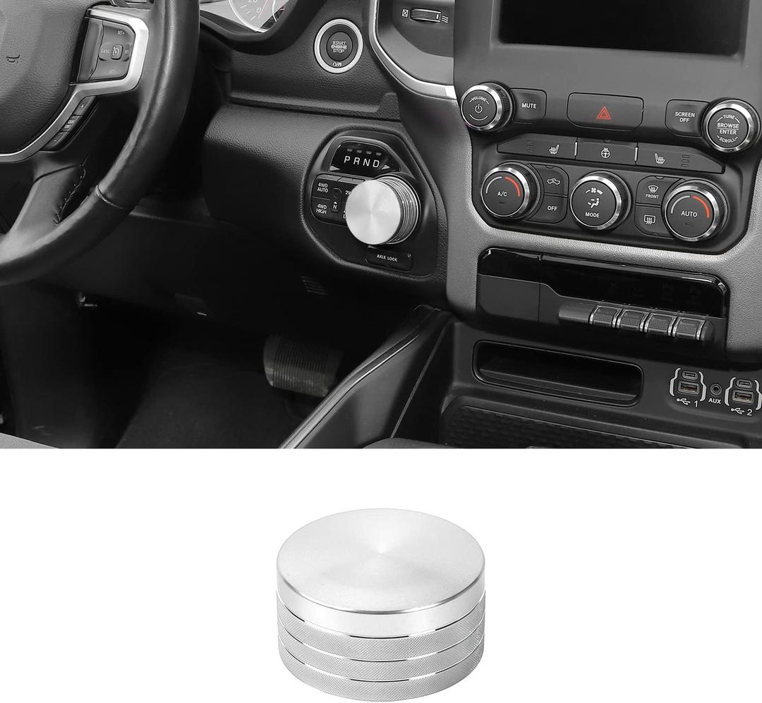JWWY Gear Shift Shifter Switch Knob Transmission Gear Lever Gearstick Selector Knob Cover Trim for Dodge 2018-2025+ Dodge RAM 1500 Interior Accessories Special Editions Silver Aluminum Alloy US Flag