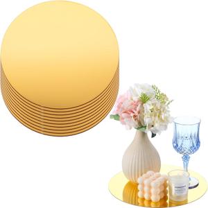 10 Pcs 9.8 Inch Acrylic Round Mirrors for Tables Centerpieces Circle Mirrors Candle Plates for Wall Wedding Table Centerpieces (Gold)
