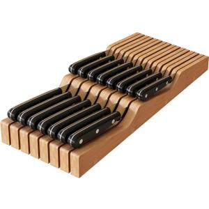 In-Drawer Knife Block Organizer - Bamboo Wood Drawer Knife Organizer-Protecting Knife Organizer Block (Not Included) (Natural, 15 Knives Dock)