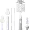 CAREBABYMORE Baby Bottle Brush Set with Nipple Cleaner and Suction, 10.2" Cleaning Brush and 6.5" Sponge Bottle Brush with A Replacement Brush Head and Two 6.7" Straw Brushes, Pack of 5 (Gray)