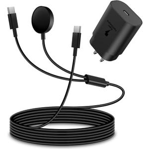 2 in1 Samsung Watch Charger,25W USB C Fast Charger Compatible with Galaxy Watch 7/6/6 Classic/5 Pro/5/4 /4 classic/3/Active2/1 and GalaxyS24/S23 /S22/21/20 Note/Z Fold 6(5ft)