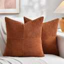 Fancy Homi 2 Packs Rust Boho Decorative Throw Pillow Covers 18x18 Inch for Couch Bed Sofa, Farmhouse Fall Home Decor, Soft Corss Corduroy Patchwork Textured Terracotta Accent Cushion Case 45x45 cm