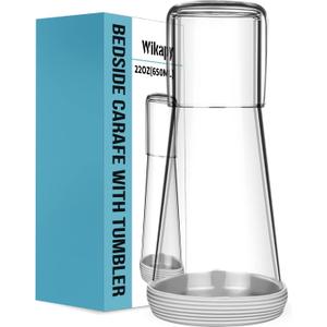Bedside Night Water Carafe Set with Tumbler Glass, Clear Nightstand Carafe with Silicone Coaster for Bedroom and Guest Room, Glass Mouthwash Decanter for Bathroom (22 OZ)