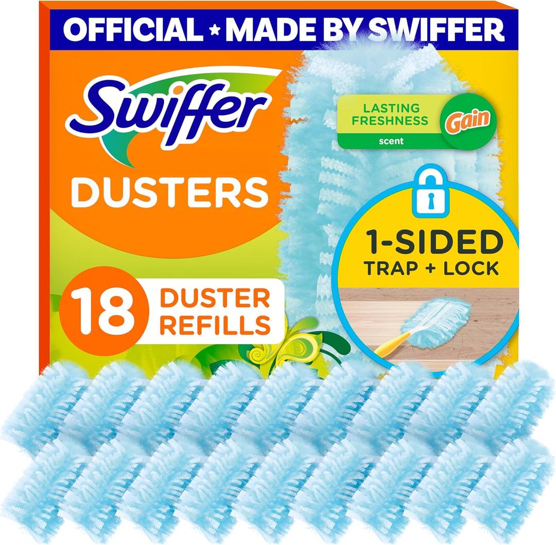 Swiffer Dusters Refill for Cleaning, Made by SWIFFER, Feather & Microfiber Duster Disposable Alternative, for Dusting Furniture, Blinds, Ceiling Fans, Helps Remove Allergens, Gain Scent, 18 Count