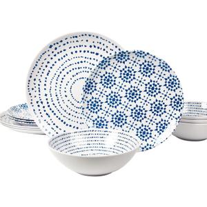 Melamine Dinnerware Set of 12 Pcs Dinner Dishes Set Bowls and Plates for Indoor and Outdoor with Unbreakable Non-breakable Lightweight Dining Tableware (Geometric)