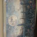 Vintage Moon Forest Wall Art, 3D Textured Nature Landscape Wall Decor Paintings, Hand Drawn Sandstone Woodland Wildflower Picture Prints Artwork for Bedroom Living Room 16x24 inch Wood Framed (Dark)