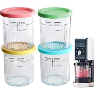 Ice Cream Sundae for Ninja Creami Deluxe Reusable Ice Cream Containers with Lids Ice Cream Container for Ninja NC500 Series, Reusable Ice Cream Organiser, 600 ml, Pack of 4