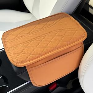 Upgraded Car Center Console Cover Microfiber Leather Armrest Cover Cushion with 2 Storage Bags&Universal Car Armrest Storage Box Universal Car Interior Accessory (2 Pockets, Orange)