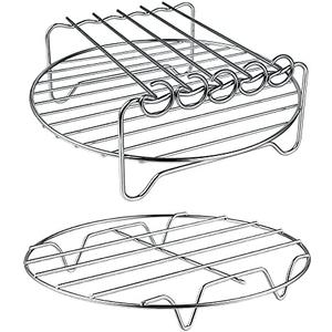 Air Fryer Rack XL Air Fryer Accessories Set of 2, Double Layer Rack with Skewer, Stackable Metal Holder