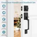 Front Door Lock Handle and Deadbolt Set, Matte Black Exterior Door Handle with Deadbolt Lock, Heavy Duty Modern Black Door Handle, Reversible for Right & Left