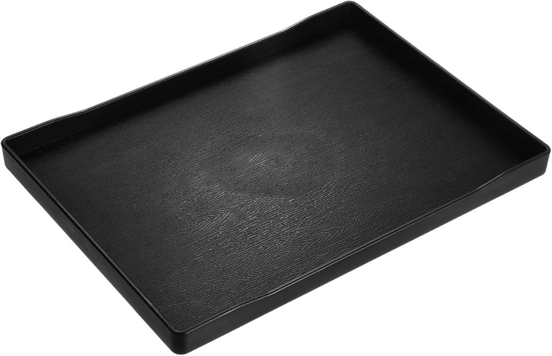 uxcell Serving Tray Small Black Mini Tray 9" x 12" Plastic Rectangular Wooden Serving Trays Decorative Ottoman Platter for Breakfast Kitchen Bathroom (11.8" x 8.6" x 0.9")