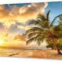 Wall Art Canvas Painting Golden Ocean Beach Palm Tree 1 Piece Sunset See Coconut Trees Landscape Picture Poster Print Framed and Stretched Ready to Hang for Living Room Bedroom Office Artwork, 58"L x 29"W, Yellow