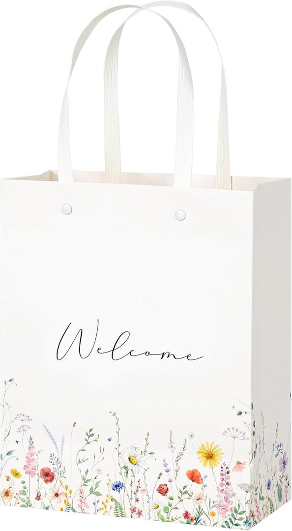 Crisky Wildflower Welcome Gift Bags for Wedding Hotel Guests, Bridal Baby Shower, 10"x8"x4", 25 Pack