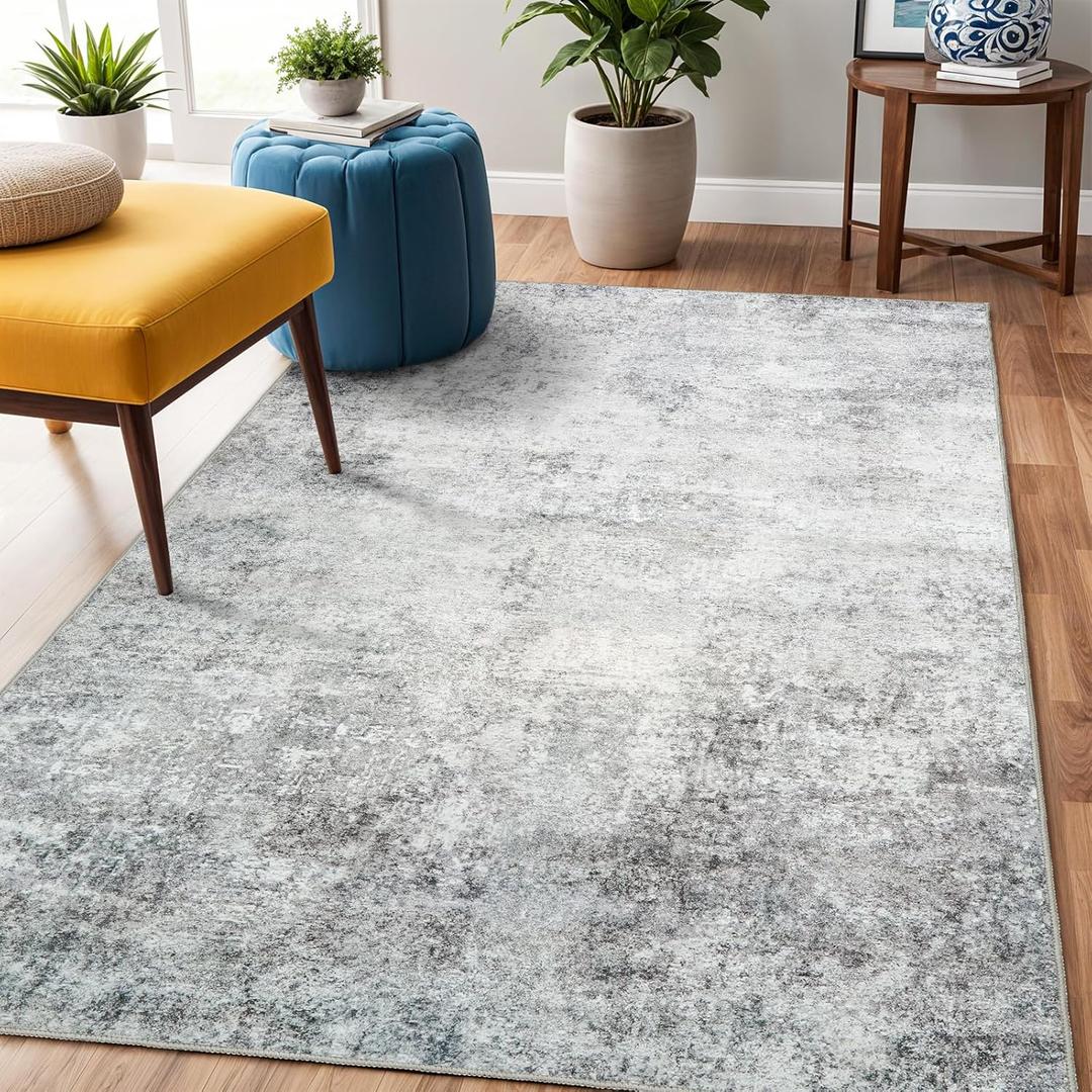 Washable 3x5 Abstract Area Rug - Large Living Room Area Rugs Modern Stain Resistant Indoor mat for Bedroom Dining Room Non Slip Rubber Backing Thin Super Soft Room Decor Floor Carpet 3X5 Grey