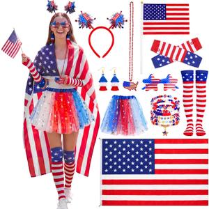 Unittype 10 Pcs 4th of July Outfit for Women 4th of July Tutu Costume Set American Flags Costume with Tutu Skirt Headband Arm Sleeves Socks Flag Shawl Bracelets Sunglasses Earrings Necklace Hand Flag