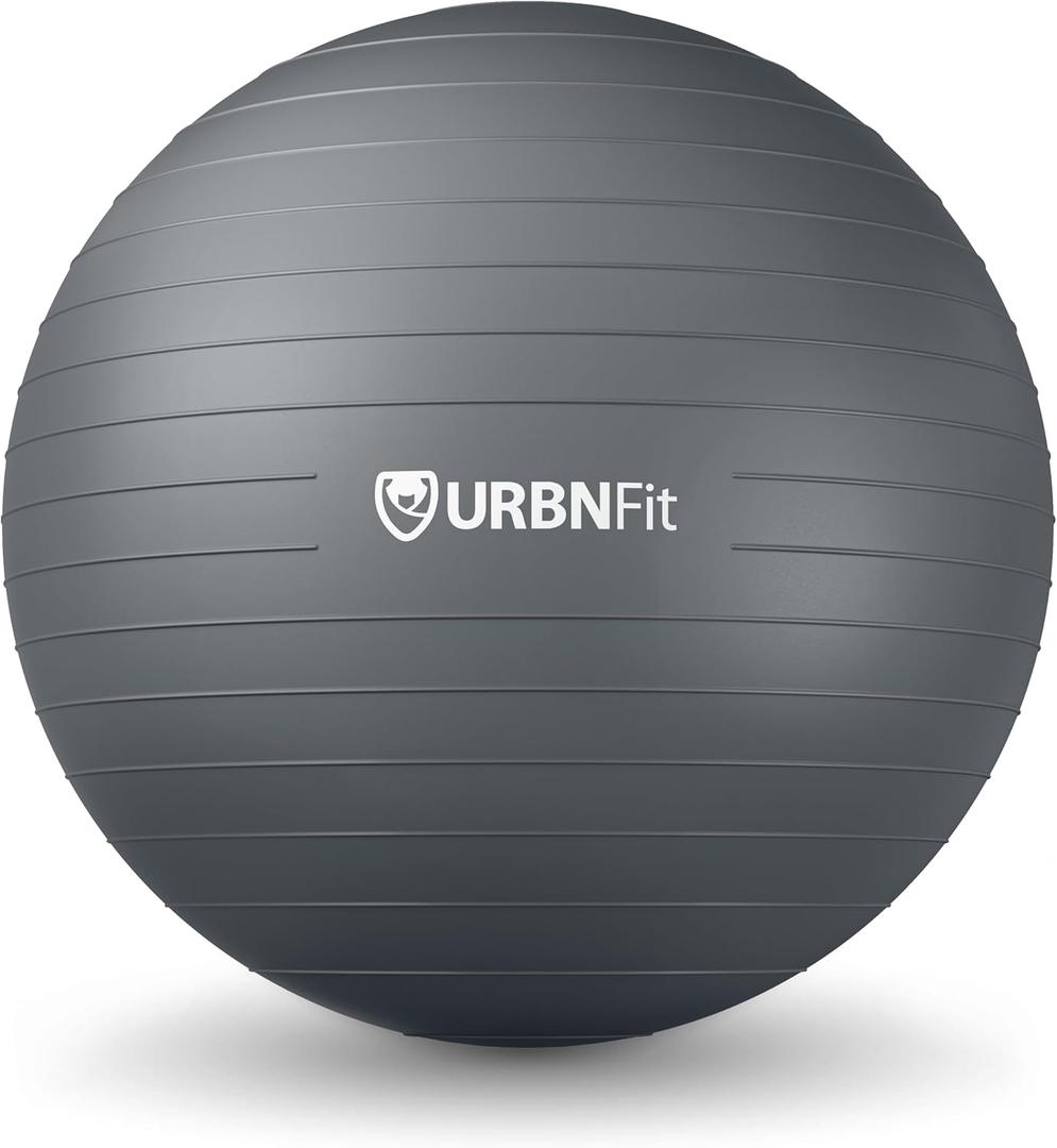 URBNFit Exercise Ball - Yoga Ball in Multiple Sizes for Workout, Pregnancy, Stability - Anti-Burst Swiss Balance Ball w/Quick Pump - Fitness Ball Chair for Office, Home, Gym (Silver), 22 inch