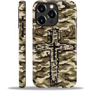 For IPhone 12 Pro Max Case 2-in-1 Glossy All Inclusive Anti Fall Doublelayer Protection Soft TPU+PC Back Pattern Case Compatible with iPhone 12 Pro Max 6.7inch for Boys/Men Camouflage Cross