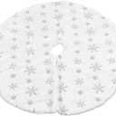 Christmas Tree Skirt, 35.4 Inch White Large Xmas Soft Cover Mat Decor with Snowflake Pattern, Reusable Farmhouse Tree Skirt for Holiday Decoration Ornaments Party (90cm) (Silver)