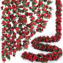 8 Pcs x 8.2 ft Flower Garland Artificial Rose Vine Flowers with Green Leaves Hanging Fake Roses Vine for Room Party Home Wedding Birthday Christmas Wall Arch Decor, Spring Red Flower