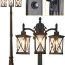 Modern Outdoor Street Light 82.7" H Dusk to Dawn 3-Head Post Lights Outside with Outlet Waterproof Outdoor Lamp Post Lights Street Lantern 3 Light in Black for Exterior Yard