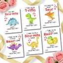 4 x Dinosaur Valentine's Day Cards for Kids, 24 Pack, 6 Designs, 3.5x5 Inch, Classroom Exchange Cards with Puns