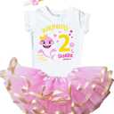Luke and Lulu Birthday Outfit Girl Shark Design - 2nd Birthday Girl (24 Months, Pink Short)