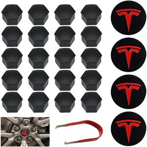 Wheel Hub Caps and Wheel Screw Caps Set Magic Select, Compatible with TESLA Model 3. (4 pieces Wheel Hub Caps and 20 Pieces Wheel Nut Cover)