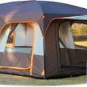 KTT Extra Large Tent 14 Person, Family Cabin Tents, 2 Rooms, 3 Doors and 3 Windows with Mesh, Straight Wall, Waterproof, Double Layer, Big Tent for Outdoor, Picnic, Camping, Family Gathering(Brown)