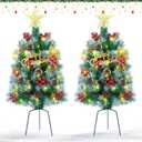 2 Pack 2.7FT Prelit Outdoor Christmas Trees,Pathway Artificial Small Xmas Tree Battery Operated with Lights,8 Modes, Outside Xmas Urn Filler Decorations with Pine Cones for Porch Yard Front Door