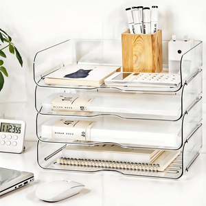 Large Capacity Desk Organizer, 4 Tier Paper Organizer, File Organizer for Desk, Stackable Paper Tray for Office, Home and School