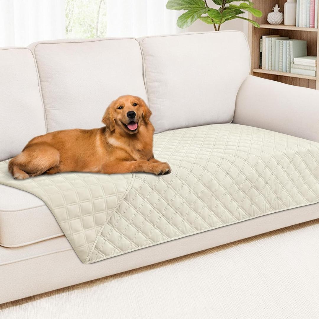 Smiry Waterproof Dog Bed Cover Pet Blanket, Soft Washable Dog Blanket for Furniture Bed Couch Sofa Reversible, Checkered (40"x90", Beige/Beige)