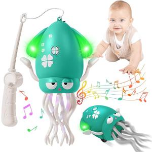 Dancing Octopus Toy,Tummy Time Toys,with Music and LED Light,Built-in Rechargeable Battery and Volume Can be Turned Off for 6-12 12-18 36 Months Walking Toddler Birthday Gift(Green)