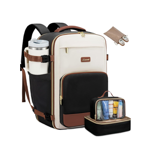 LOVEVOOK Travel Backpack for Women,50L Carry On Backpack Flight Approved,TSA Personal Item Travel Bag Fits 18" Laptop with 3 Packing Cubes,Large Waterproof Weekender Daypack,Beige and black and brown
