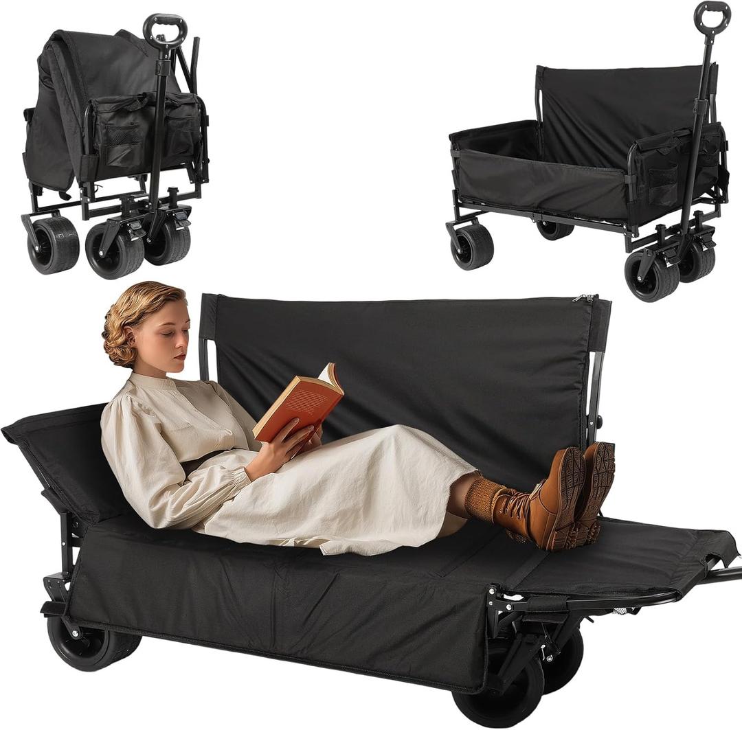 Collapsible Folding Outdoor Utility Wagon, 440LBS Heavy Duty Utility Carts,Reclining Camper,Expandable StoragePadded and Wheeled, All Terrain Wheels, Great for Camping, Outdoors, Shopping