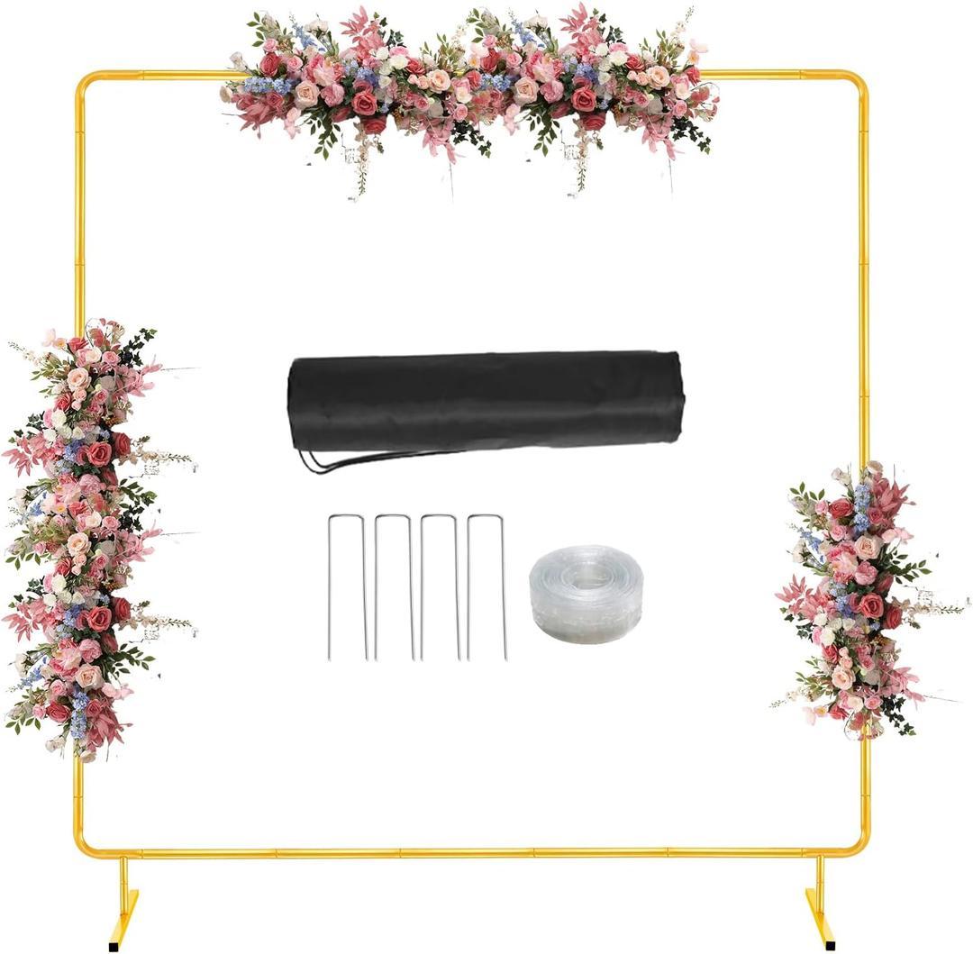 Metal Wedding Arch Backdrop Stand for Parties 6.6FT Gold Balloon Square Arch Square Frame Kit Pipe and Drape Stand Floral for Ceremony, Wedding, Baby Shower, Birthday Party, Flower Wall Decoration