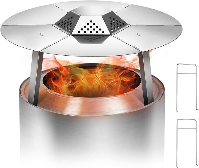 Wanchao Heat Deflector for Solo Stove Bonfire 19.5", for Fire Pit Captures WarmthMagnifies The Heat Radius, for Solo Stove Accessories, 304 Stainless Steel with Carrying Handle & 3 Legs Accessory.