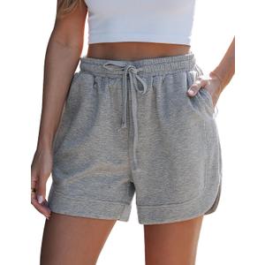 luvamia Sweat Shorts for Women High Waisted Pull On Elastic Waist Loose Fit Comfy Lounge Casual Summer Athleisure Shorts (Gray, L)