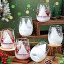 Nitial 6 Pcs Christmas Wine Glasses 14.2 oz White Christmas Wine Glasses Winter Snow Drinkware Set Stemless Drinking Glass Cups for Xmas Birthday New Years Gifts